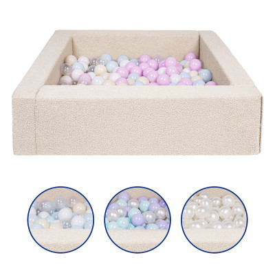 Piscina quadrata in bouclé con 300 palline